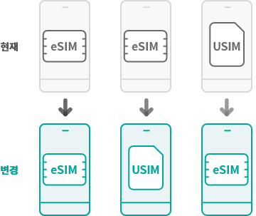 단말기 변경시 현재와 변경 후 : eSIM → eSIM, eSIM → USIM, USIM → eSIM